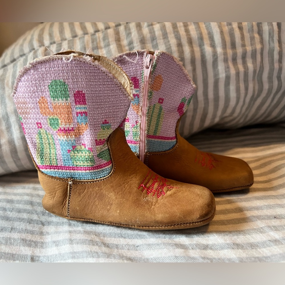 Roper Cowbabies genuine leather Brown and Pink Baby Cowboy Boots